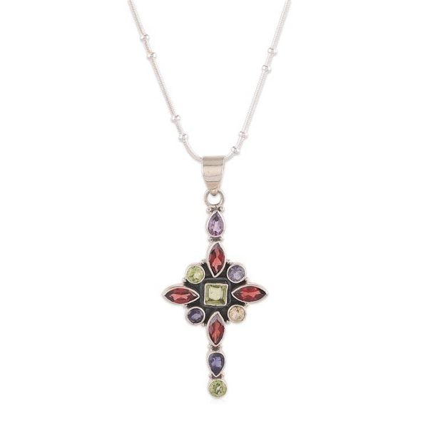 Alternate image for Cross-Themed 5-Carat Faceted Multi-Gemstone Pendant Necklace Legacy of Faith