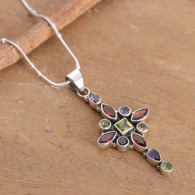Alternate image for Cross-Themed 5-Carat Faceted Multi-Gemstone Pendant Necklace Legacy of Faith