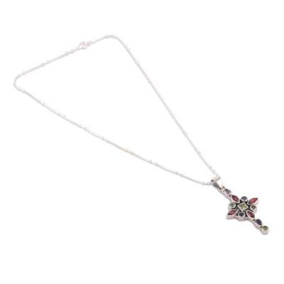 Alternate image for Cross-Themed 5-Carat Faceted Multi-Gemstone Pendant Necklace Legacy of Faith