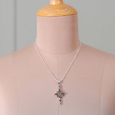 Alternate image for Cross-Themed 5-Carat Faceted Multi-Gemstone Pendant Necklace Legacy of Faith