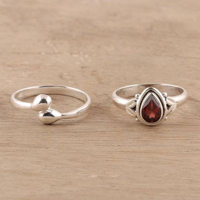 Primary image for Garnet and Sterling Silver Rings Crafted in India Pair Gemstone Radiance