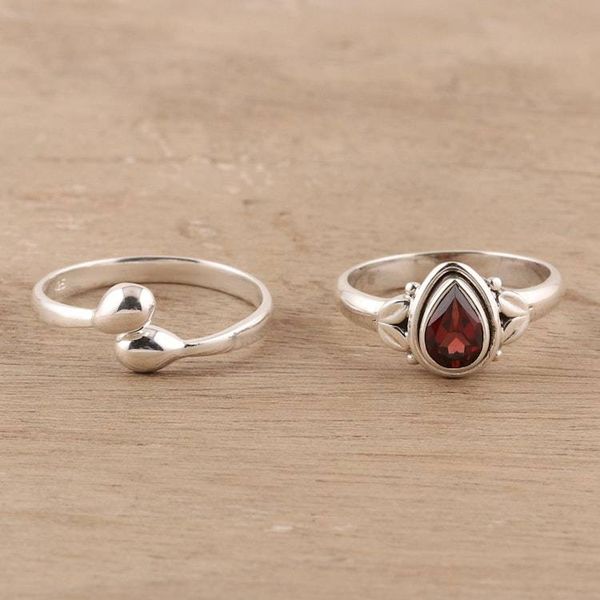 Alternate image for Garnet and Sterling Silver Rings Crafted in India Pair Gemstone Radiance