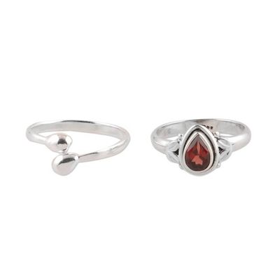 Alternate image for Garnet and Sterling Silver Rings Crafted in India Pair Gemstone Radiance