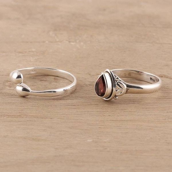 Alternate image for Garnet and Sterling Silver Rings Crafted in India Pair Gemstone Radiance