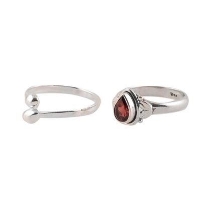 Alternate image for Garnet and Sterling Silver Rings Crafted in India Pair Gemstone Radiance
