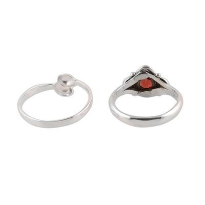 Alternate image for Garnet and Sterling Silver Rings Crafted in India Pair Gemstone Radiance