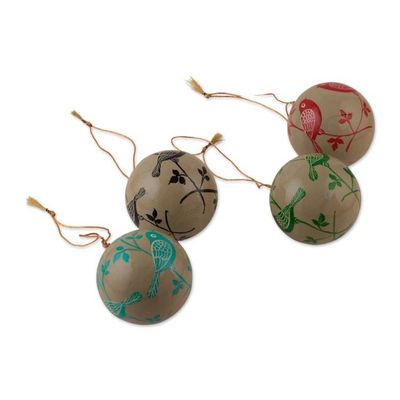 Alternate image for Set of 4 Bird Nature-Themed Papier Mache Christmas Ornaments Whimsical Nature