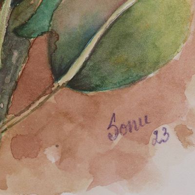 Alternate image for Watercolor on Paper Painting of Protea Flowers with Leaves Protea Splendour