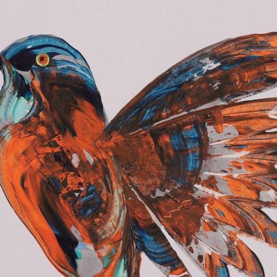 Alternate image for Impressionist Hummingbird-Themed Acrylic on Paper Painting Vibrant Flight