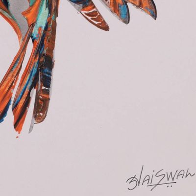 Alternate image for Impressionist Hummingbird-Themed Acrylic on Paper Painting Vibrant Flight