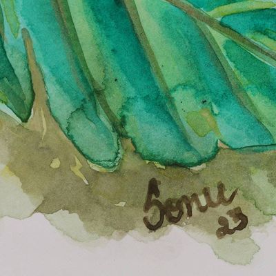 Alternate image for Mulberry Bush with Ripe Berries Watercolor on Paper Painting Berries in Bloom