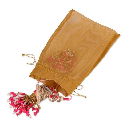 Alternate image for 3 Pink Floral Leaf-Themed Cotton Beaded Christmas Ornaments Pink Glamour