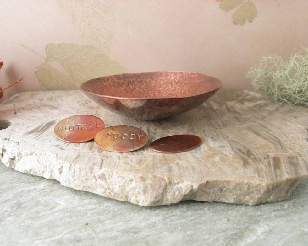 Hand-Hammered Small Copper Trinket Bowl with Mood Token Set