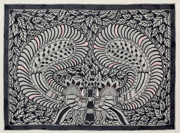 Image for Signed Madhubani Style Artwork from Indian Artisan Peacock Allure