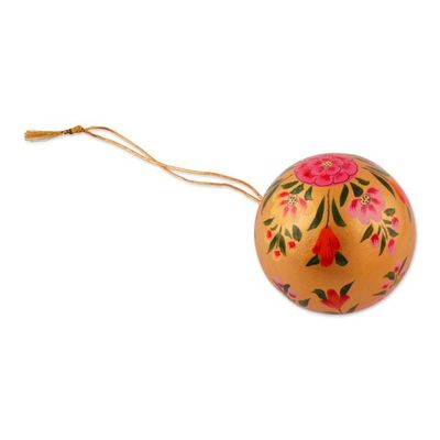 Alternate image for Floral-Themed Papier Mache Christmas Ornaments Set of 4 Golden Blossoms