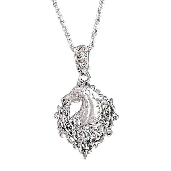 Alternate image for Classic Horse-Themed Sterling Silver Pendant Necklace Royal Gallantry