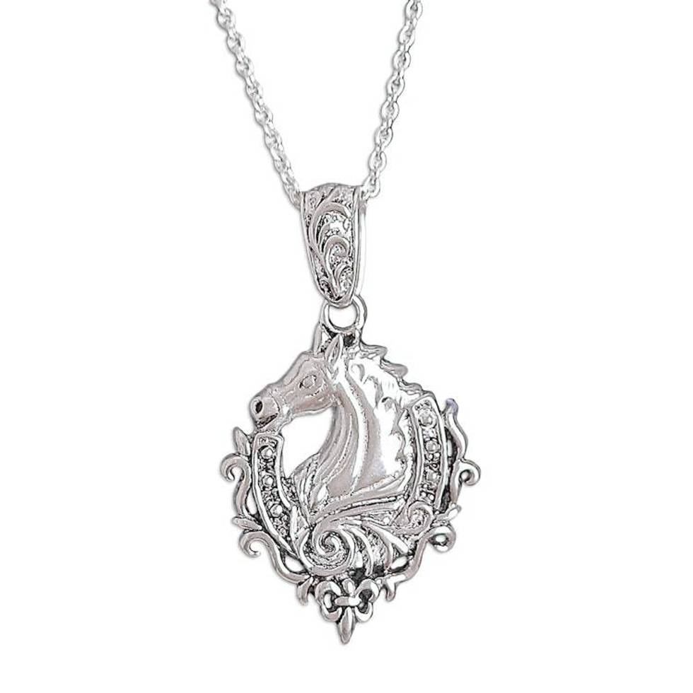 Classic Horse-Themed Sterling Silver Pendant Necklace 'Royal Gallantry'