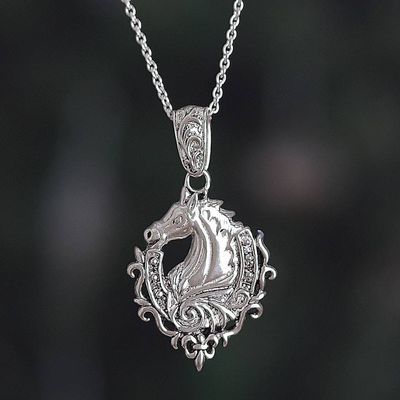 Alternate image for Classic Horse-Themed Sterling Silver Pendant Necklace Royal Gallantry