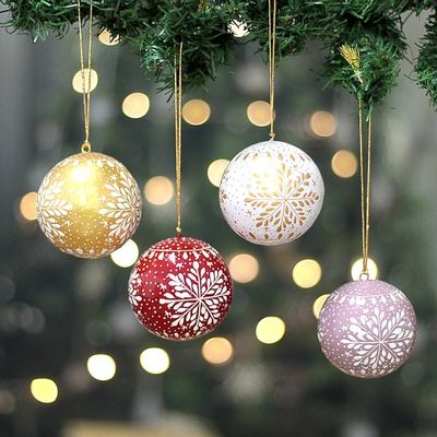 Primary image for Christmas Snowflake-Themed 4-Piece Papier Mache Ornament Set Festive Snow