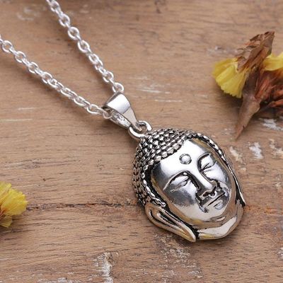 Primary image for Polished Buddha Sterling Silver Pendant Necklace from India Buddhas Harmony
