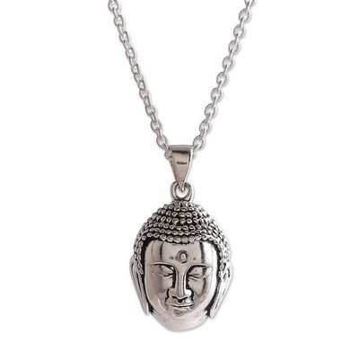 Alternate image for Polished Buddha Sterling Silver Pendant Necklace from India Buddhas Harmony