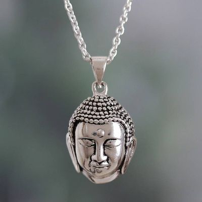 Alternate image for Polished Buddha Sterling Silver Pendant Necklace from India Buddhas Harmony