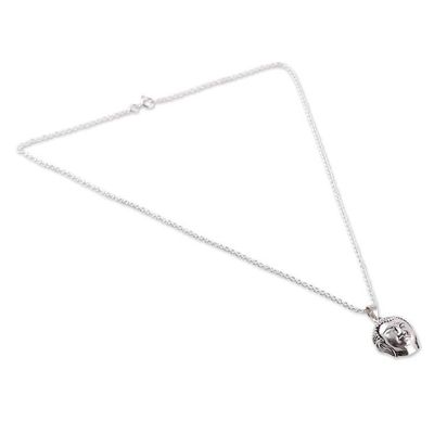 Alternate image for Polished Buddha Sterling Silver Pendant Necklace from India Buddhas Harmony