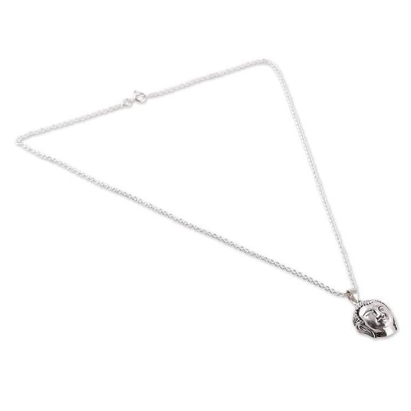 Alternate image for Polished Buddha Sterling Silver Pendant Necklace from India Buddhas Harmony