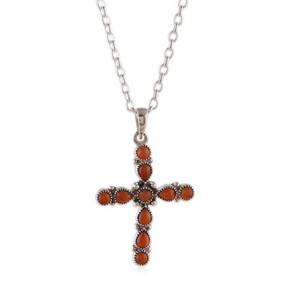 Alternate image for Sterling Silver and Carnelian Stone Cross Pendant Necklace Fiery Cross