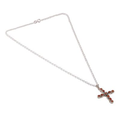Alternate image for Sterling Silver and Carnelian Stone Cross Pendant Necklace Fiery Cross