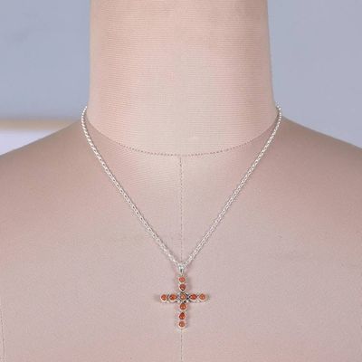 Alternate image for Sterling Silver and Carnelian Stone Cross Pendant Necklace Fiery Cross