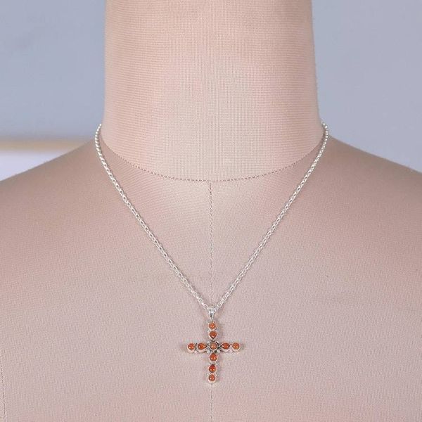 Alternate image for Sterling Silver and Carnelian Stone Cross Pendant Necklace Fiery Cross