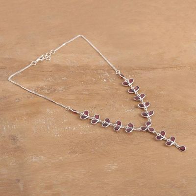 Alternate image for Leaf-Themed 15-Carat Natural Garnet Y Necklace from India Leaves of Passion