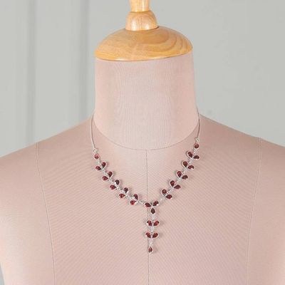 Alternate image for Leaf-Themed 15-Carat Natural Garnet Y Necklace from India Leaves of Passion