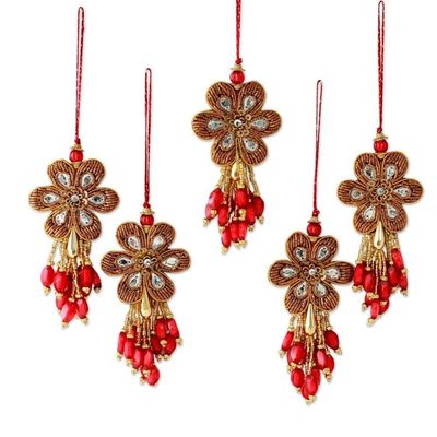 Alternate image for Embroidered Beaded Ornaments from India set of 5 Holiday Comets