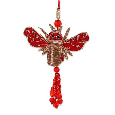 Alternate image for Set of 5 Cotton Beaded Bee Ornaments with Zardozi Embroidery Holiday Bees