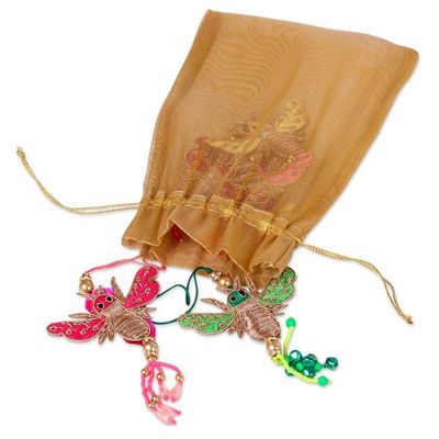 Alternate image for Set of 5 Cotton Beaded Bee Ornaments with Zardozi Embroidery Holiday Bees