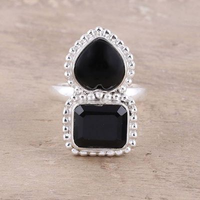 Primary image for Faceted Black Onyx Sterling Silver Heart Cocktail Ring Lady of Delhi