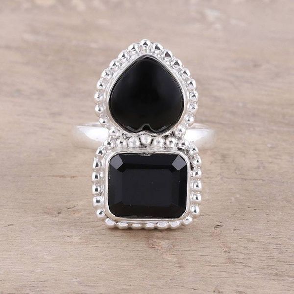 Alternate image for Faceted Black Onyx Sterling Silver Heart Cocktail Ring Lady of Delhi