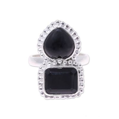 Alternate image for Faceted Black Onyx Sterling Silver Heart Cocktail Ring Lady of Delhi