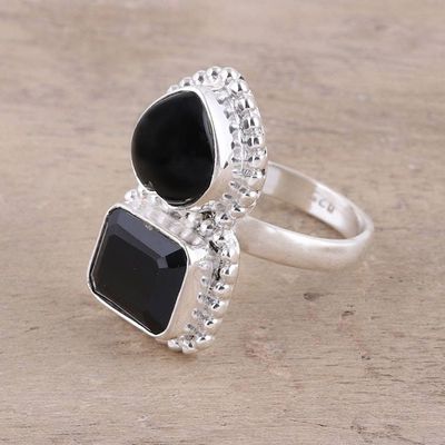 Alternate image for Faceted Black Onyx Sterling Silver Heart Cocktail Ring Lady of Delhi