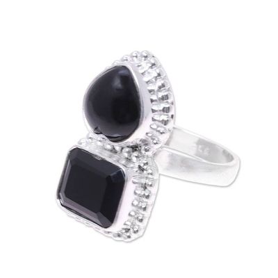 Alternate image for Faceted Black Onyx Sterling Silver Heart Cocktail Ring Lady of Delhi