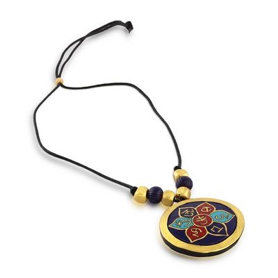 Alternate image for Hand-Painted Ceramic Lotus Ashtamangala Pendant Necklace Ashtamangala