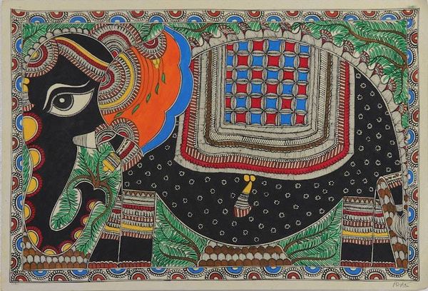 Alternate image for Madhubani Folk Art Painting of Royal Indian Elephant Festive Elephant