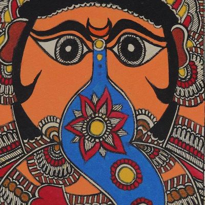 Alternate image for Elephant-Headed Hindu God Ganesha-Themed Madhubani Painting Divine Ganesha