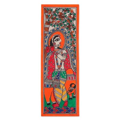 Primary image for Krishna-Inspired Figure Playing the Flute Madhubani Painting The Divine Melody