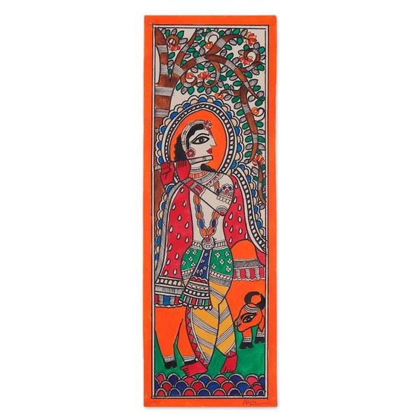 Alternate image for Krishna-Inspired Figure Playing the Flute Madhubani Painting The Divine Melody