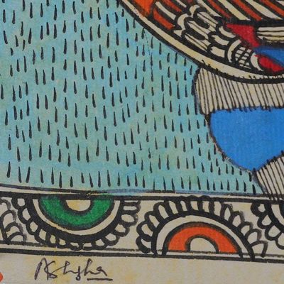 Alternate image for Madhubani Folk Art Painting of Two Fish Facing Each Other Aquatic Symphony