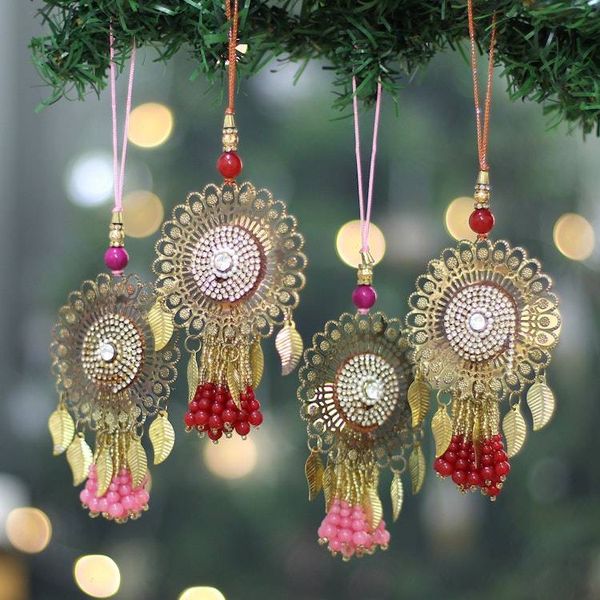 Alternate image for 4 Iron Beaded Christmas Ornaments with Jali Openwork Accents Glittering Beauty