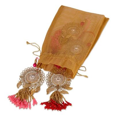 Alternate image for 4 Iron Beaded Christmas Ornaments with Jali Openwork Accents Glittering Beauty